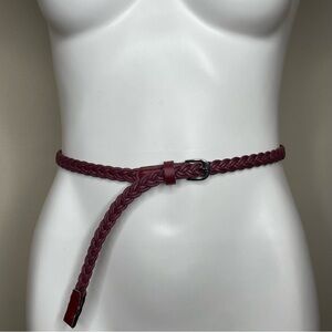 Narrow Braided Faux Leather Belt - Dark Pink/Mauve